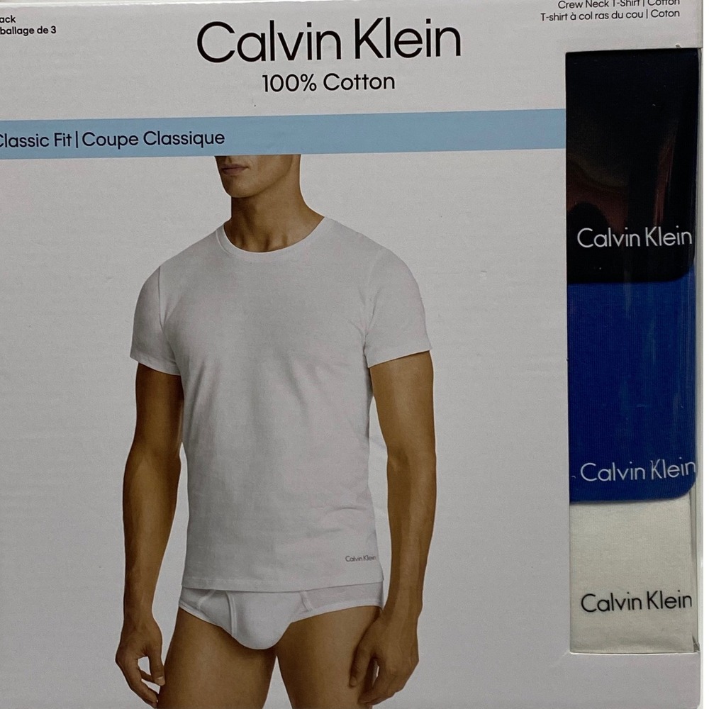 Calvin Klein Mens 3-Pack Cotton Crew Neck T-Shirts XL Black Blue White XL NIB
